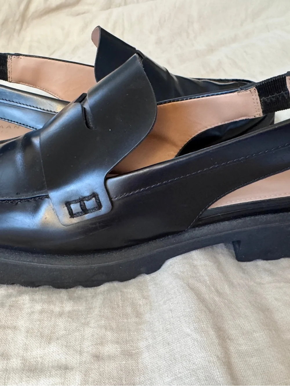 Cole Haan Black Leather Slingback Penny Loafers
